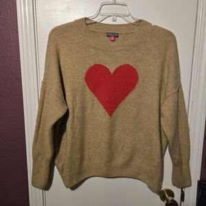 Vince Camuto Latte Heather Sweater Heart Women’s Large Brown Pullover
